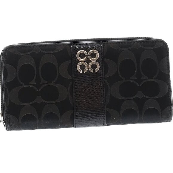 Coach Julia Black Logo Zip Accordion Wallet Zip Around - Picture 1 of 11